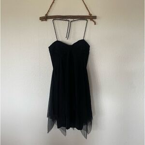 Black embellished mini dress